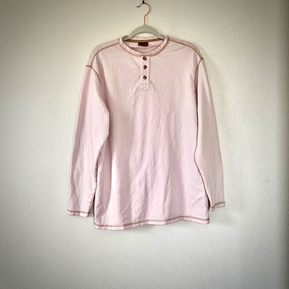 Big Sky Outfitters Men’s Light Pink Cotton Henley Shirt Long Sleeve L